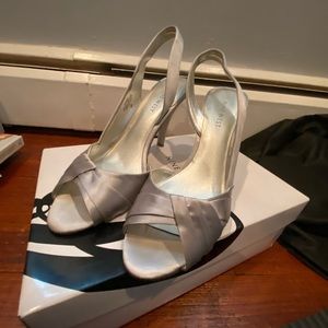 Nine West Silver Wrapped Open Toe Heels